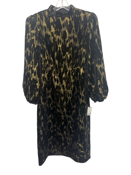Pomander Place Size 4 Black & Gold Rayon Blend Long Balloon Sleeve Maxi Dress Black & Gold / 4