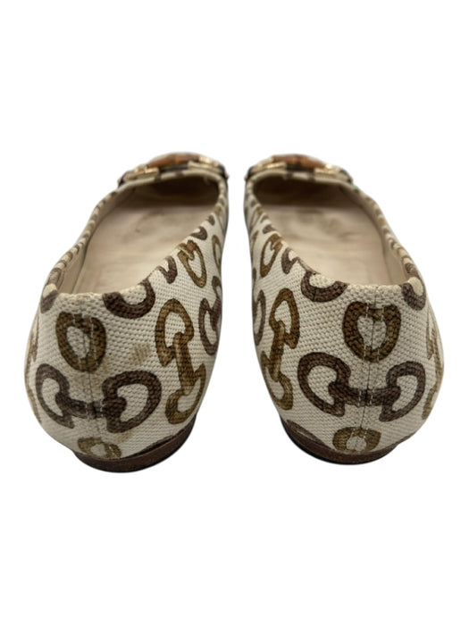 Gucci Shoe Size 7.5 Cream & Brown print Canvas Horsebit Square Toe Bamboo Flats Cream & Brown print / 7.5