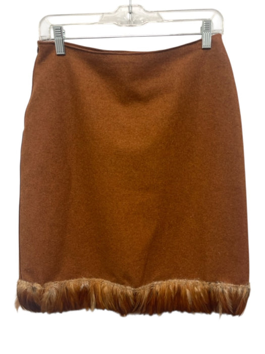 Martine Douvier Size 40 / s Rust Orange Wool Blend Feather Trim Above Knee Skirt Rust Orange / 40 / s
