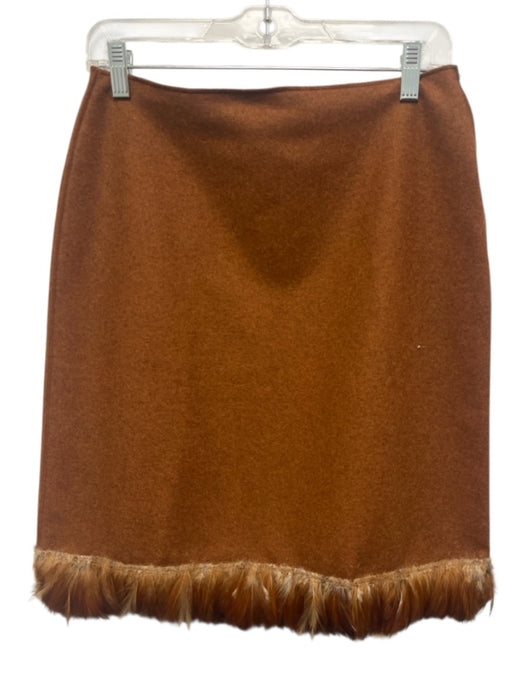 Martine Douvier Size 40 / s Rust Orange Wool Blend Feather Trim Above Knee Skirt Rust Orange / 40 / s
