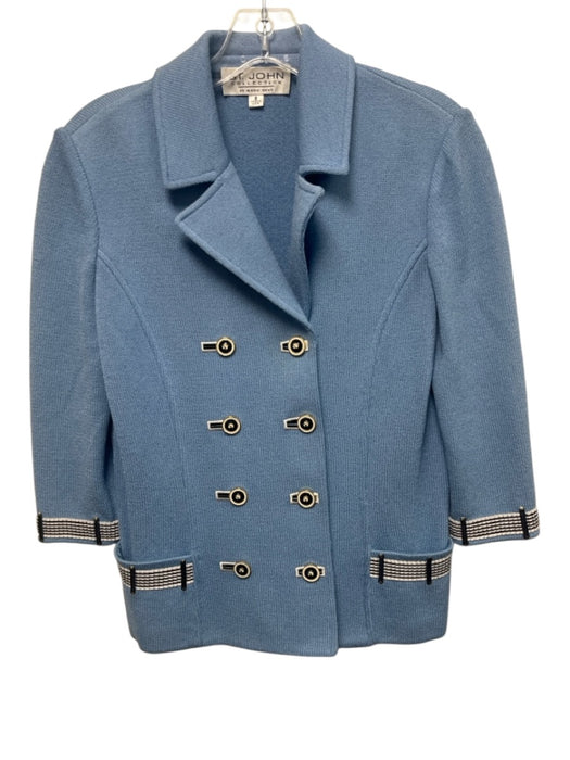 St John Collection Size 2 Sky Blue Wool Blend Knit Enamel Buttons Lapel Jacket Sky Blue / 2