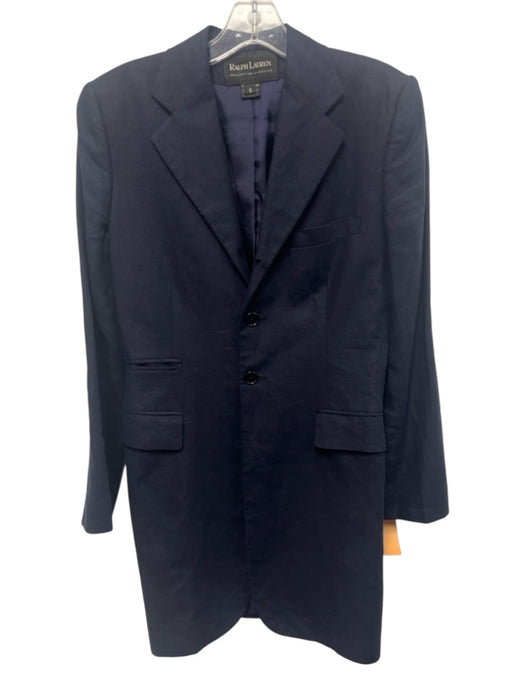 Ralph Lauren Size 6 Navy Blue Linen Single Breasted Shoulder Pads Jacket Navy Blue / 6