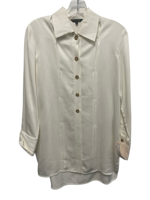 Massimo Dutti Size 2 Ivory White Lyocell Twill Stitch Detail Button Down Top Ivory White / 2