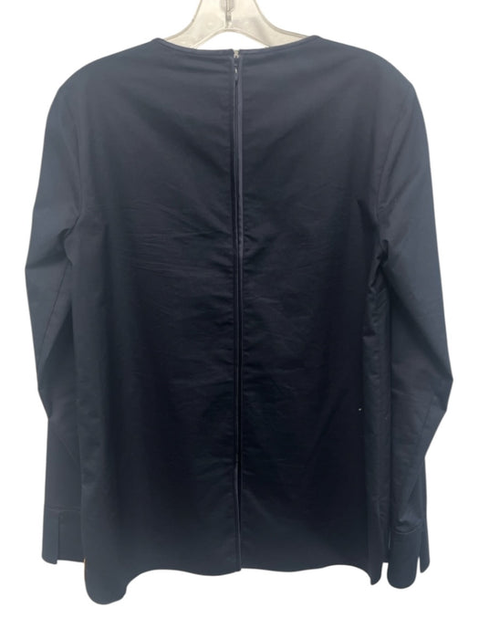 Elie Tahari Size S Black Cotton Blend Satin Trim Keyhole Long Sleeve Top Black / S