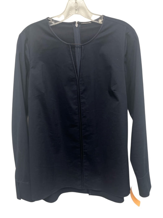 Elie Tahari Size S Black Cotton Blend Satin Trim Keyhole Long Sleeve Top Black / S
