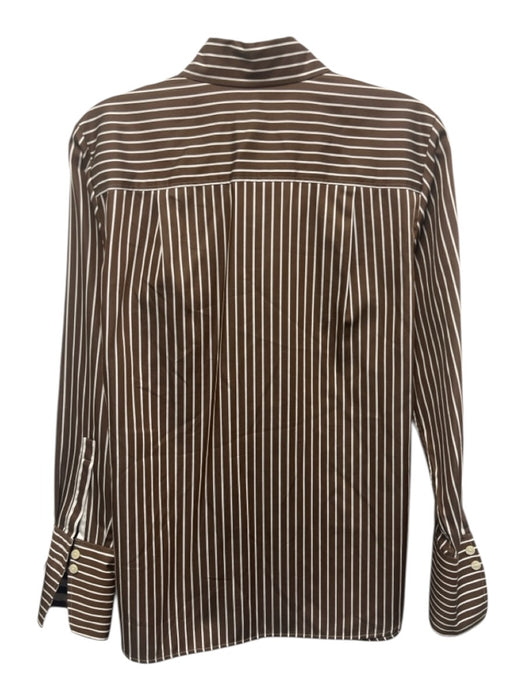 Hinson Wu Size 4 Brown & White Cotton Stripe Long Sleeve Button Down Top Brown & White / 4