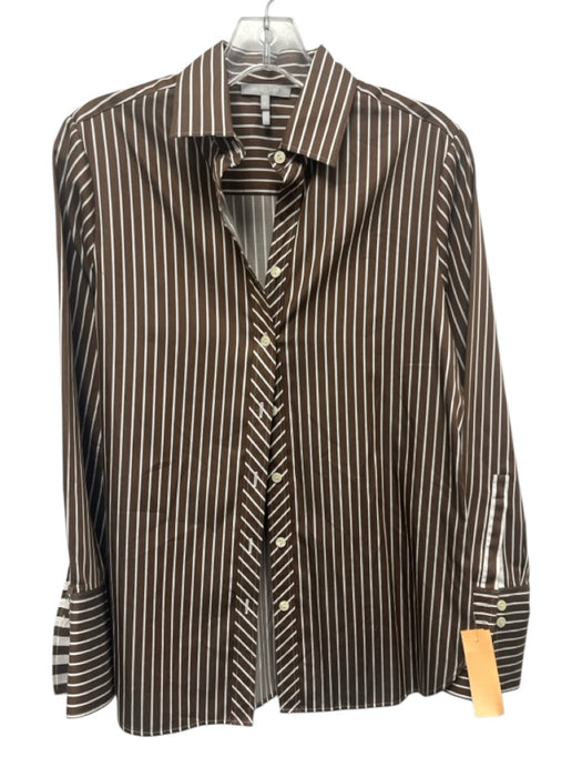 Hinson Wu Size 4 Brown & White Cotton Stripe Long Sleeve Button Down Top Brown & White / 4