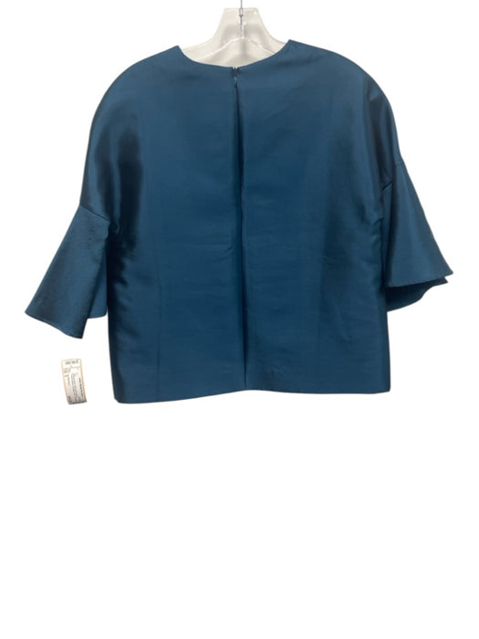 Ann Mashburn Size S Emerald Green Silk & Wool Blend Trumpet Sleeve Zip Back Top Emerald Green / S