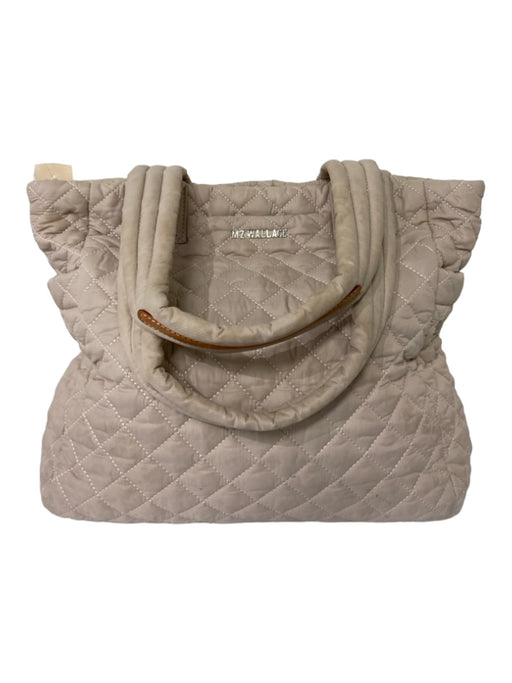 MZ Wallace White Nylon Quilted Shoulder Leather Detail Top Zip Bag White / L