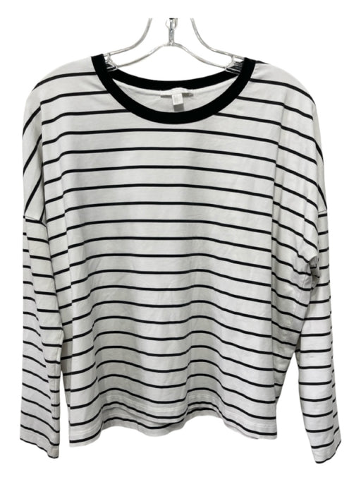 COS Size Small White & Black Cotton Blend Crew Neck Horizontal Stripe Top White & Black / Small