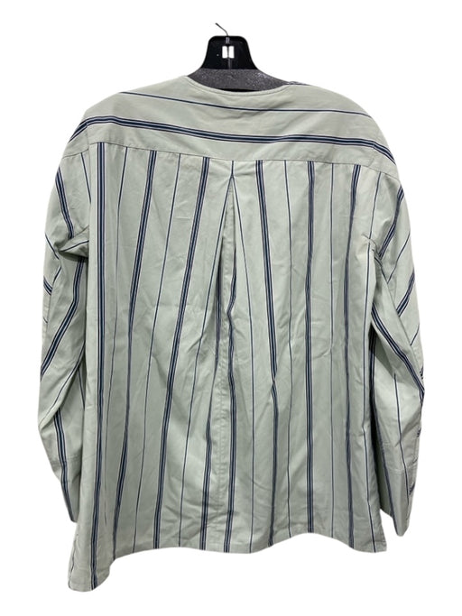 Lafayette 148 Size M Green & Navy Cotton Vertical Stripes Long Sleeve Top Green & Navy / M