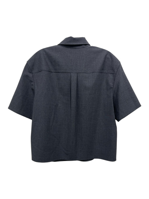 Theory Size M Charcoal Gray Wool Button Up Collar Short Sleeve Breast Pocket Top Charcoal Gray / M