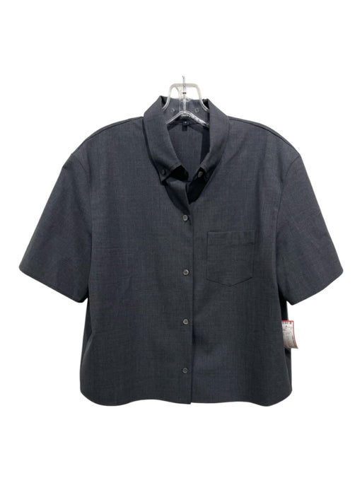 Theory Size M Charcoal Gray Wool Button Up Collar Short Sleeve Breast Pocket Top Charcoal Gray / M