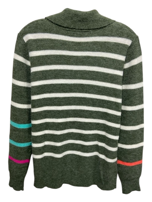 Renuar Size S Green, White & Multi Acrylic Blend Zip Horizontal Stripe Sweater Green, White & Multi / S