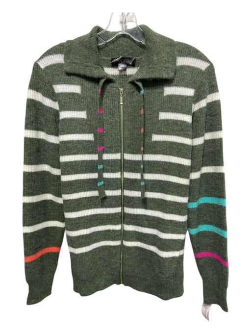 Renuar Size S Green, White & Multi Acrylic Blend Zip Horizontal Stripe Sweater Green, White & Multi / S