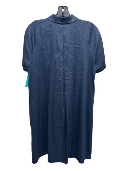 Lafayette 148 Size S Navy Blue Linen Blend Button Down Collar Midi Dress Navy Blue / S