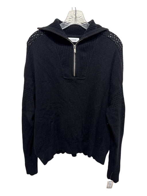 Naadam Size M Black Cashmere & Wool Quarter Zip Long Sleeve Perforated Sweater Black / M
