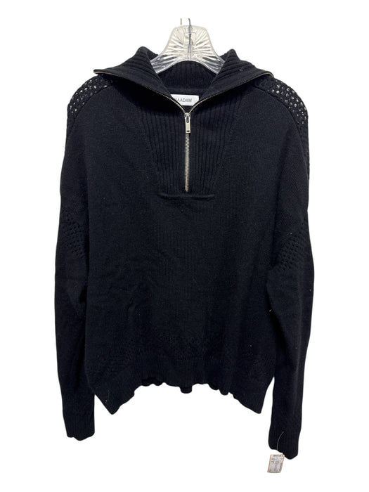 Naadam Size M Black Cashmere & Wool Quarter Zip Long Sleeve Perforated Sweater Black / M