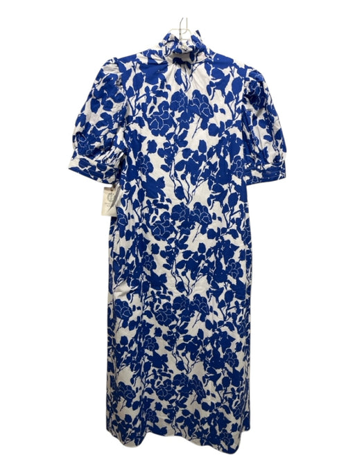 Hyacinth House Size S Blue & White Cotton Abstract Floral Ruffle Neckline Dress Blue & White / S
