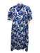 Hyacinth House Size S Blue & White Cotton Abstract Floral Ruffle Neckline Dress Blue & White / S