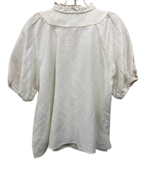 Cartolina Size S White & Gold Viscose & Linen Short Puff Sleeve Buttons Top White & Gold / S