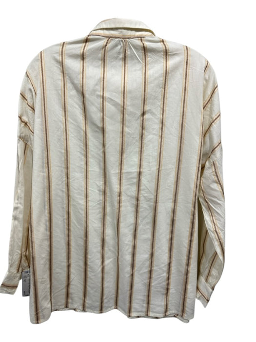 sessun Size XS White & Gold Cotton Blend Long Sleeve Striped Collar Top White & Gold / XS