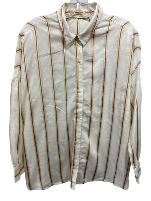 sessun Size XS White & Gold Cotton Blend Long Sleeve Striped Collar Top White & Gold / XS