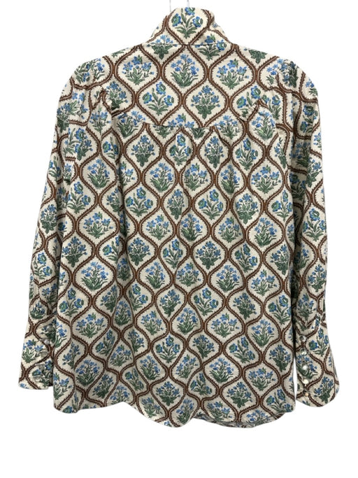 Tuckernuck Size M Beige, Brown, Green Cotton 1/2 Button Long Sleeve Floral Top Beige, Brown, Green / M