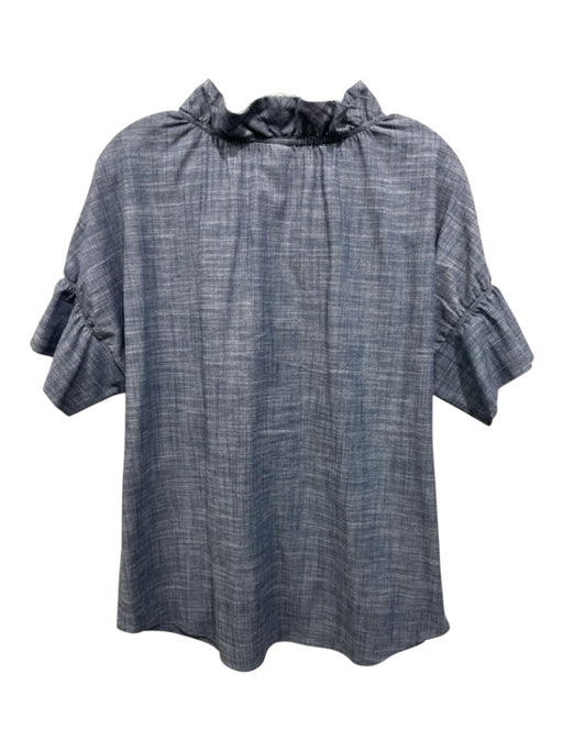 Finley Size S Blue Polyester & Cotton Short Sleeve V Neck Ruffle collar Top Blue / S