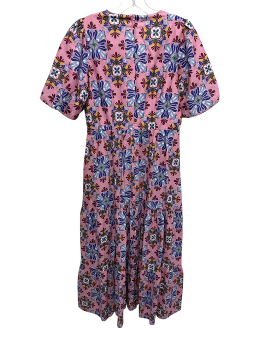 Boden Size 8 Pink & Blue Print Cotton Blend Floral Short Puff Sleeve Dress Pink & Blue Print / 8