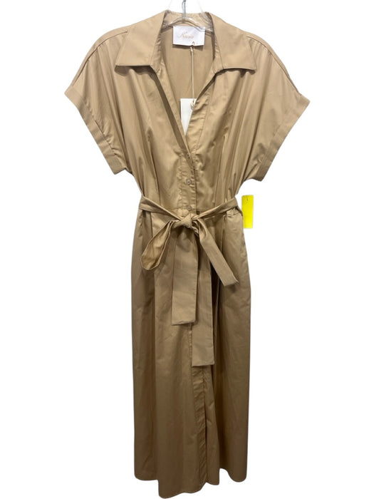 Kasia Size M Beige Cotton Short Sleeve Buttons Midi Dress Beige / M