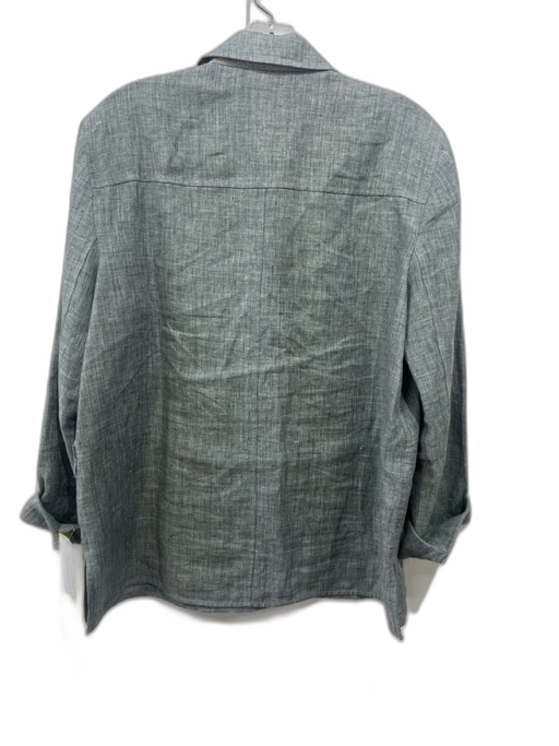 Lafayette 148 Size 10 Gray Linen Blend Button Down Long Sleeve Collared Top Gray / 10