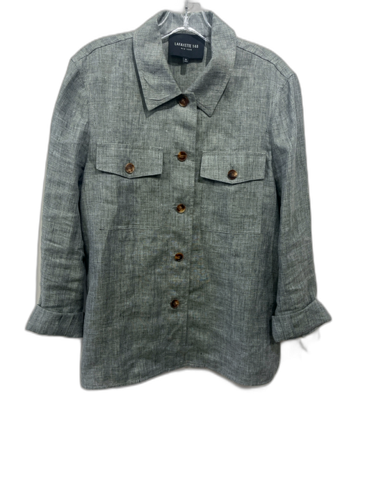 Lafayette 148 Size 10 Gray Linen Blend Button Down Long Sleeve Collared Top Gray / 10