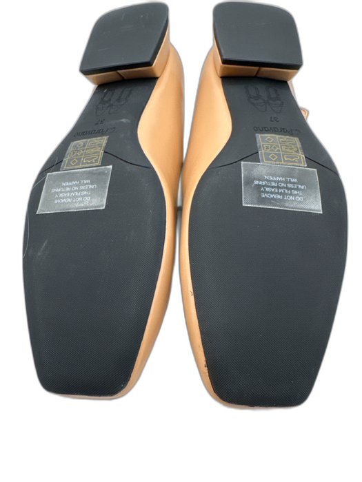C. Paravano Shoe Size 37 Beige Leather Buckle Straps Square Toe Low Heel Pumps Beige / 37