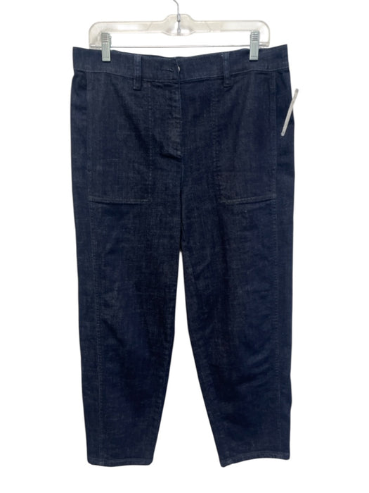 Eileen Fisher Size Est L Dark Wash Cotton Denim High Rise Tapered Pockets Pants Dark Wash / Est L