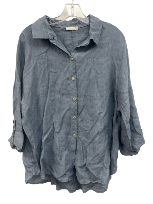 Milio Milano by Venti 6 Size S Slate Blue Linen 1/2 Sleeve Buttons Collar Top Slate Blue / S