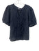 Voy Size S Dark Blue Tencel & Nylon Short Puff Sleeve Floral Jacquard Blouse Top Dark Blue / S
