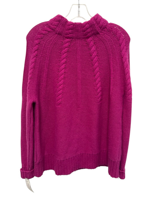 Ann Mashburn Size M Magenta Pink Cashmere Knit Cable Detail Mock Neck Sweater Magenta Pink / M