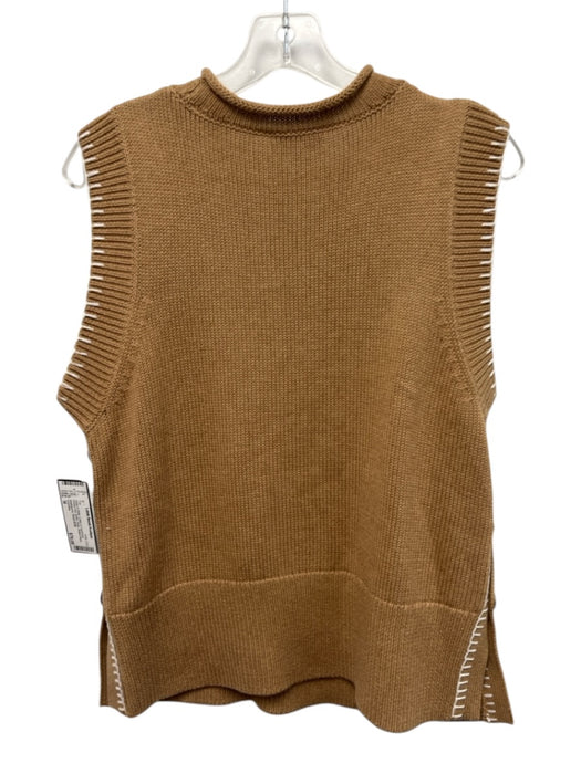 Cartolina Size M Beige & White Cotton & Cashmere Ribbed Knit Button Sides Top Beige & White / M