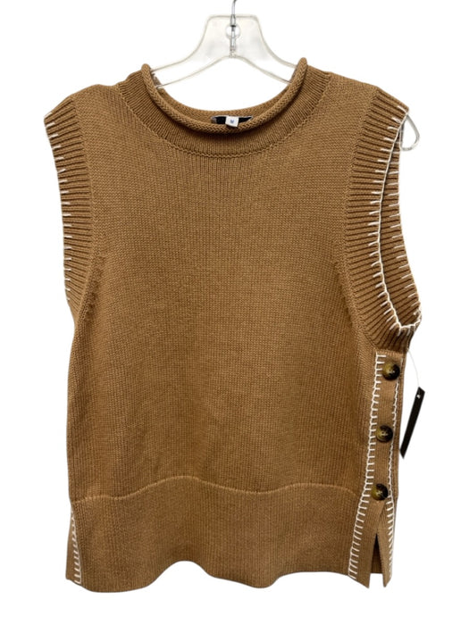 Cartolina Size M Beige & White Cotton & Cashmere Ribbed Knit Button Sides Top Beige & White / M