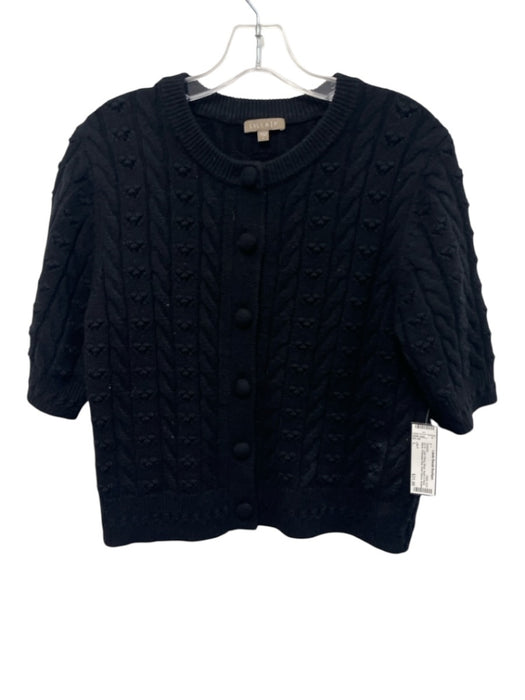 Lilla P Size L Black Nylon & Wool Blend Perforated Knit Short Sleeve Sweater Black / L