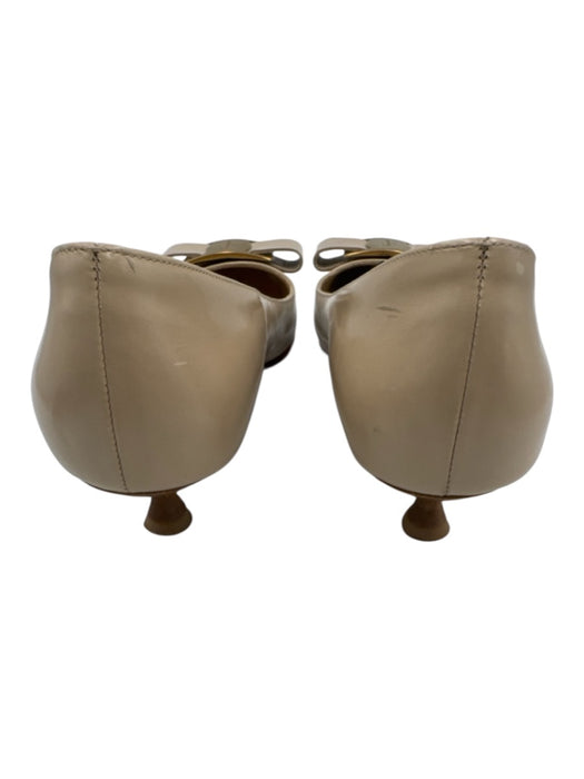 Salvatore Ferragamo Shoe Size 7 Cream Beige Leather Upper Bow Kitten Heel Pumps Cream Beige / 7