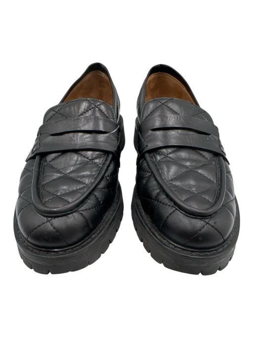 Flattered Shoe Size 37 Black Leather Upper Quilted Penny Lug Sole Loafers Black / 37