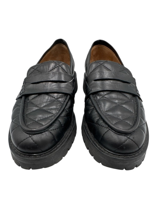 Flattered Shoe Size 37 Black Leather Upper Quilted Penny Lug Sole Loafers Black / 37