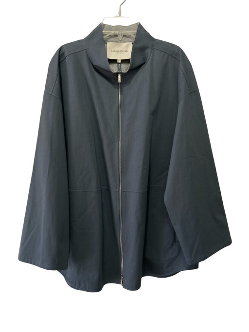 Lafayette 148 Size M Slate Blue Cotton Blend Zip Front Mock Neck Jacket Slate Blue / M