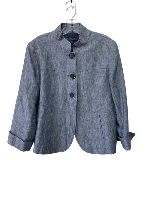 Lafayette 148 Size 10 Blue Gray Linen 3 Button Long Sleeve Jacket Blue Gray / 10