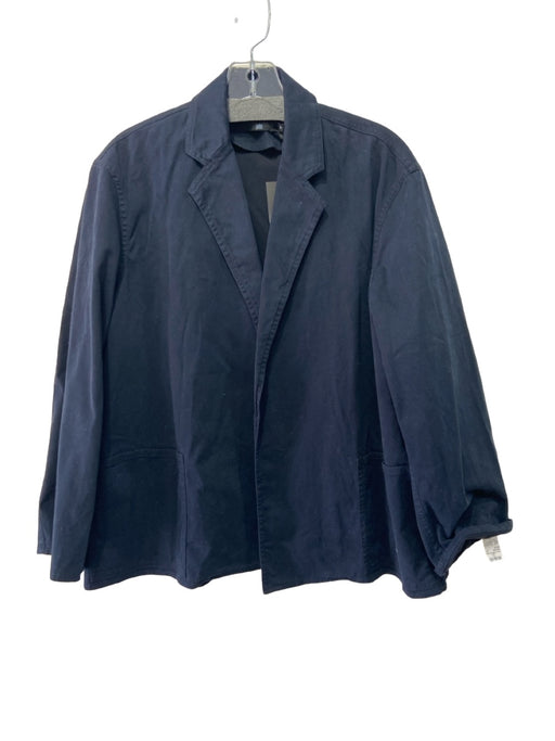 Jarbo Size M Navy Cotton Blend Lapel Detail Open Front Pockets 3/4 Sleeve Top Navy / M
