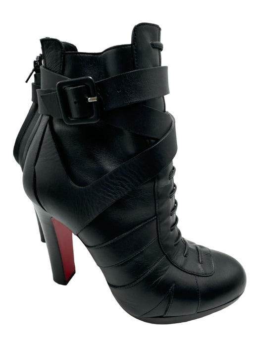 Christian Louboutin Shoe Size 36.5 Black Leather Calf High Almond Toe Booties Black / 36.5