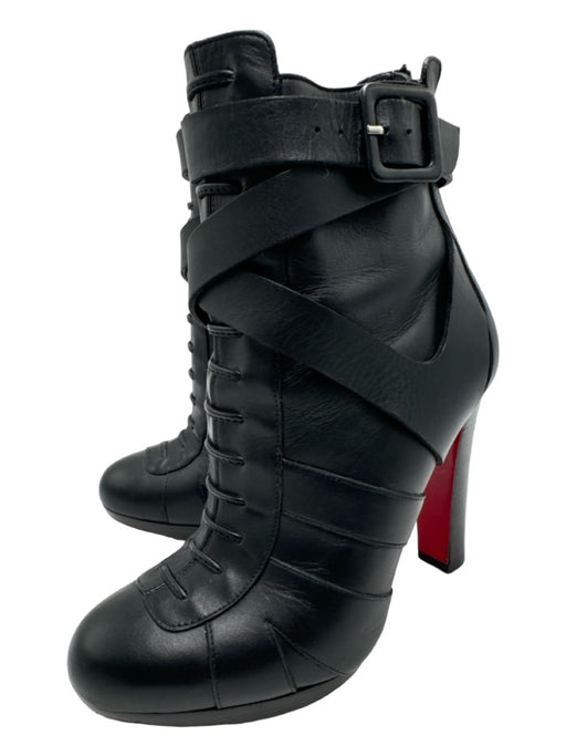 Christian Louboutin Shoe Size 36.5 Black Leather Calf High Almond Toe Booties Black / 36.5