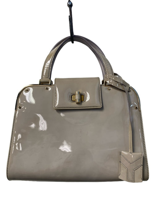 Yves Saint Laurent Taupe Patent Leather Shiny Hand Strap Twist Clasp Bag Taupe / S